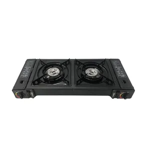 Portable double-burner camping barbecue grill cassette furnace outdoor Barbecue