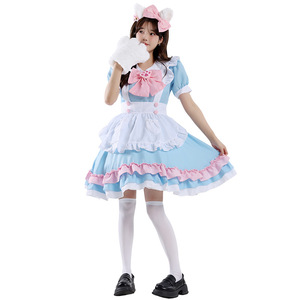 Lindo Disfraz de Sirvienta Estilo Japonés, Azul y Rosa con Volantes, Disfraz de Cosplay de Anime y Manga, Vestido para Juego de Roles, Talla Grande, Lolita para Uso Diario - Product Image 5