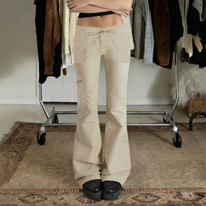 Pantalon cargo décontracté respirant pour femme - Pantalon multi-poches avec cordon de serrage à la taille et jambe large, lavé, vente en gros - Product Image 3