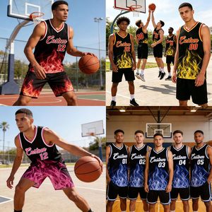 Conjunto de Uniforme de Baloncesto Personalizado Unisex sin Mangas con Cuello en V Sublimado Transpirable con Diseño de Llama Impresión de Número y Nombre - Product Image 2