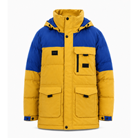 Parka tricotée zippée pour homme, grande taille, en polyester rembourré, color-block, effet délavé, personnalisable avec logo OEM, qualité supérieure