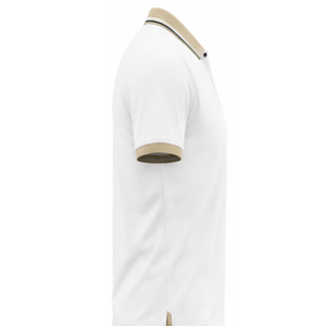 Men's <b>White</b> <b>Polo</b> Shirt Beige Collar Chest Pocket Short Sleeve Regular Fit Smart Casual Knitted Cotton T Shirt - Product Image 3