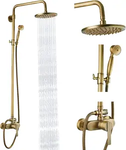 Antique Brass tiếp xúc với ống vòi hoa sen hệ thống lượng mưa Brass lịch thi đấu Combo Set xử lý duy nhất có thể điều chỉnh phòng tắm vòi hoa sen vòi