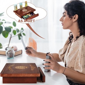 Wooden Tarot Card Holder With Drawer <b>Moon</b> Phase Design <b>Crystal</b> Storage Box For Tarot Cards And Accessories Display Rack - Product Image 2