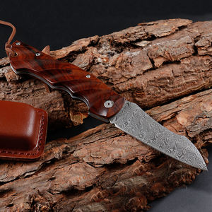 سكين جيب قابل للطي من الفولاذ السويدي الدمشقي عالي الجودة بمقبض خشبي للتخييم دعم OEM قابل للتخصيص - Product Image 2