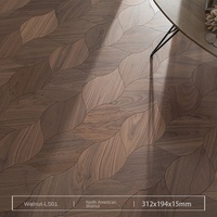 Parquet en noyer noir de forme artistique, motif feuille unique, parquet contrecollé pour projets résidentiels et hôteliers