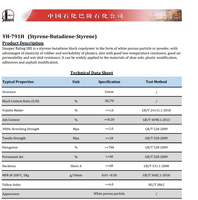 Sinopec YH-791H SBS styrène butadiène bloc copolymère catégorie produit pour la Modification de l'asphalte