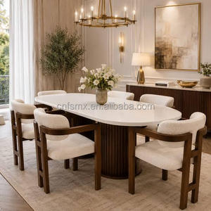<span class=keywords><strong>Tavolo</strong></span> da Pranzo di Lusso in Legno Allungabile da Rotondo a Ovale con Base a Colonna Scanalata, Set di Mobili da <span class=keywords><strong>Cucina</strong></span> Moderni <span class=keywords><strong>e</strong></span> Minimalisti con <span class=keywords><strong>4</strong></span> <span class=keywords><strong>Sedie</strong></span>, 6 Posti - Product Image 2