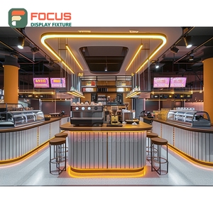 Mostrador de Servicio para Cafetería Boutique, Área de Exhibición de Botellas de Sirope con Frente de Vidrio Templado, Mostrador Comercial para Cafetería - Product Image 1