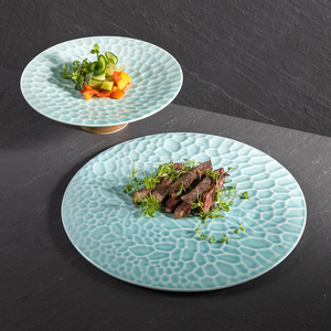 Rétro Vaisselle Vaisselle Banquet Traiteur Alimentaire Céramique <span class=keywords><strong>Dessert</strong></span> Plats Pour Rafraîchissement Snack Rond Bleu Porcelaine Piédestal Plateaux - Product Image 6