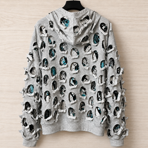 Felpa con cappuccio oversize in alpaca 500GSM all'ingrosso OEM, in cotone felpato con taglio cut-out, lavaggio acido, stile <span class=keywords><strong>rock</strong></span>, sportiva, invernale, con zip, di lusso - Product Image 2