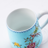 Tasse à thé en céramique Chinoiserie bleu clair de luxe avec bordure dorée, en porcelaine, avec couvercle, cadeau élégant pour les amateurs de thé