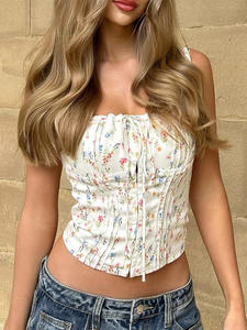 Top corto nuevo de verano Sexy para mujer con estampado personalizado Top de camisola informal floral ajustado para niña - Product Image 6