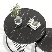 Juego de Mesa de Centro Redonda Negra (2 Piezas) con Aspecto de Mármol, Mesas de Centro Encajables para Sala de Estar y Patio, Modelo Z-15