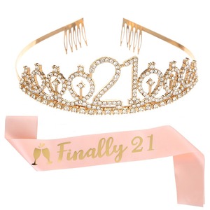 Nouvel ensemble d'accessoires de fête personnalisés à la mode : serre-tête, écharpe en polyester et couronne en cristal pour 21e anniversaire - Product Image 3