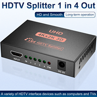 Répartiteur vidéo HDMI 1 entrée 4 sorties V1.4b avec adaptateur secteur, double écran miroir, prend en charge Ultra HD 1080P 4K 30Hz 3D