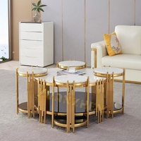 Meubles de salon canapé rond en pierre de verre petite Table basse table centrale de luxe Tables basses en marbre blanc doré à vendre