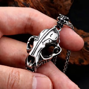 Collar yunnique con colgante de cráneo de dinosaurio para hombre, de acero inoxidable, estilo gótico punk retro, cadena de 60 cm, diseño de esqueleto - Product Image 3