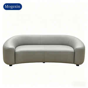 Modern Grey Leather Curved <b>Sofa</b> 3-Seater Upholstered <b>Sofa</b> for Living Room & Lobby - Product Image 6