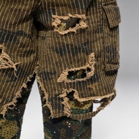 SOONREE Pantalon Camouflage Homme Personnalisé de Haute Qualité, Jean à Rayures Superposées et Paillettes, Cargo Effet Vieilli, Vente Directe Usine