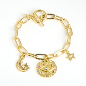Bijoux de mode Bracelet gourmette en mousqueton plaqué or 18 carats avec breloques tortue/ancre/vie d'arbre - Product Image 3