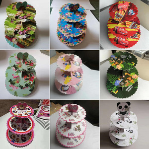 Jungle Party Three Tier Paper Cake Stand Fan Shaped Dessert <b>Table</b> Decorations For Childrens Day Birthday - Product Image 4