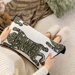 Southern Asian Antique-style <strong>Green</strong> <strong>Sofa</strong> Throw Pillow, Luxurious Tiger-patterned <strong>Cushion</strong>, Retro <strong>Green</strong> Throw Pillow Cover - Product Image 3