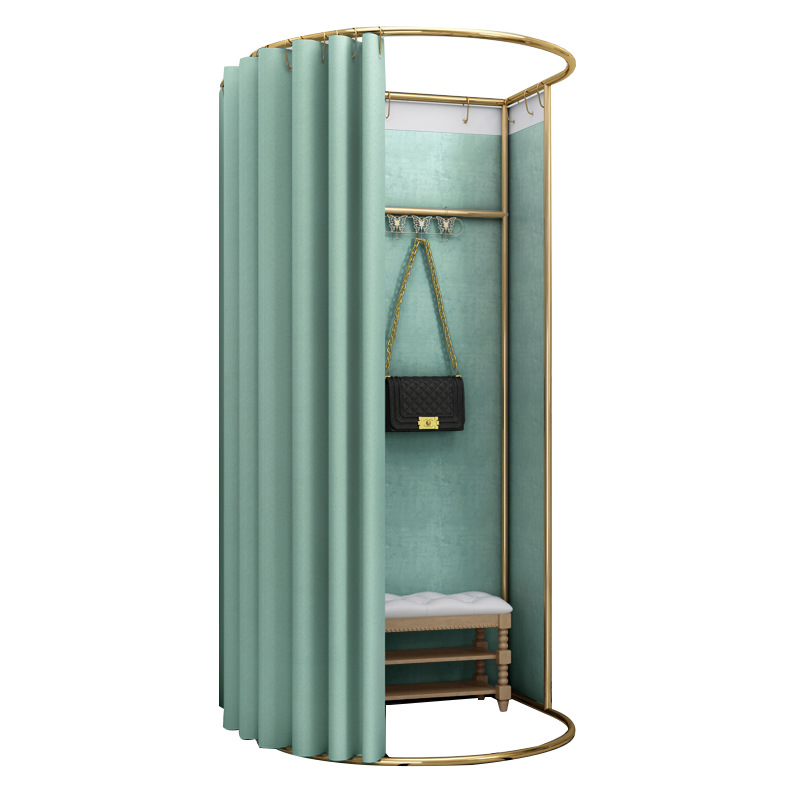 Portable Dressing Room For Clothing Store - Pop-Up Fitting Room With Curtain, Freestanding Iron Frame (Coffee)