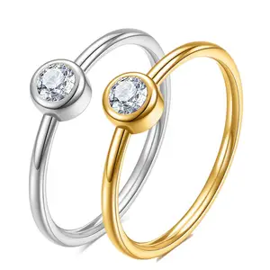 Bague diamant en acier titane de style japonais de 2MM, couple incrusté de zirconium, bague en or 18 carats