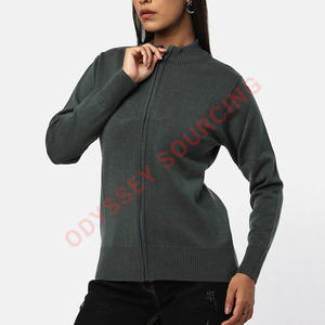 Pull cardigan confortable pour femme avec fermeture éclair intégrale, conçu pour un port quotidien, respirant, 100% coton, tissu épais, look chic, hiver - Product Image 4