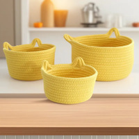 Nouveau panier de rangement de bureau en forme d'oreilles de chat, style campagnard américain, tressé à la main en corde de coton, organisateur de clés et d'objets divers