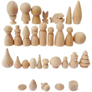 Patung diy boneka kokeshi mini belum selesai pohon achorns kerucut putaran kayu boneka peg pegdoll dicat figur set kerajinan