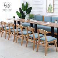 Ensemble de meubles pour café, restaurant, tables carrées en bois, canapé en cuir bleu, tabourets, ensemble de banquettes, moderne, durable, respectueux de l'environnement