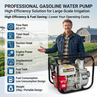 Pompe à eau à essence / essence WP30 3 pouces 170F Moteur 7cv