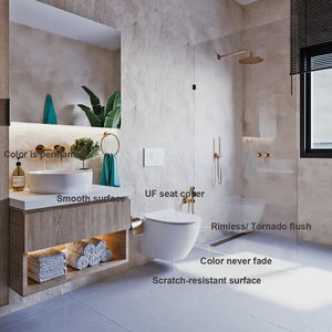 WC Sospeso in Ceramica Stile Europeo, Toilette e Lavabo da Parete Bianco Lucido, Lavandino Rotondo Opaco per Bagno - Product Image 2