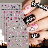 Autocollants 3D personnalisés OEM non toxiques pour ongles d'Halloween, phosphorescents, motifs fantômes, citrouilles, chapeaux de sorcière, pour la vente en gros
