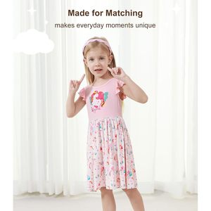 Vestido sin mangas personalizado para niñas pequeñas, estampado de unicornio rosa, corte en A, informal, tallas 2-5T - Product Image 2