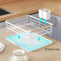 Égouttoir à vaisselle multifonctionnel et peu encombrant, à couche unique, avec porte-ustensiles amovible, pour cuisine domestique