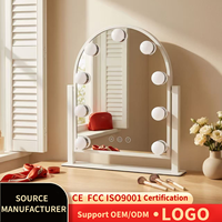 Écran tactile LED personnalisable pour miroir de courtoisie, design en arche, 9 ampoules à intensité variable pour table de maquillage, miroir sur pied