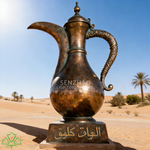 Sculpture en bronze artisanale personnalisée Senzhao, grande statue de cafetière arabe pour l'art public et la décoration paysagère du Moyen-Orient - Product Image 6