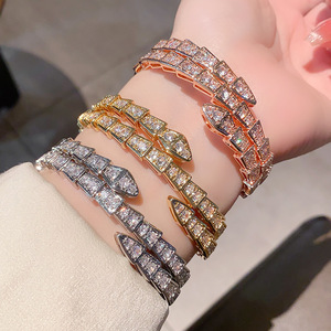Fashion Cuff <b>Bracelets</b> <b>Copper</b> Zircon 18k Rose Gold Plated Three Layer Snake Design Micro Insert Jewelry Gift Spring 2025 - Product Image 1