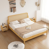 Wabi-Sabi-Stil Massivholz-Doppelbett 1,8M; Modernes Minimalistisches Nordisch-Japanisch Inspiriertes Schlafzimmermöbel Naturholz Vintage