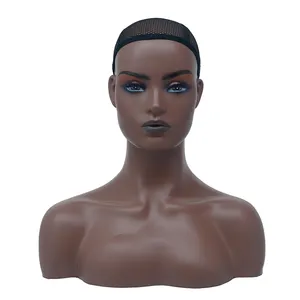 Tête de Mannequin afro-américaine en fibre de verre, présentoir de perruques réaliste, avec épaules, maquillage des cheveux, vente en gros,