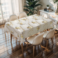 Nappe rectangulaire en PVC imprimé plantes beige RNPT, rouleau de nappe en PVC sans plis, protection de table pour anniversaire