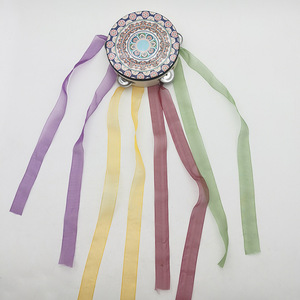Tambourin à motif floral de Dunhuang en gros avec rubans en organza colorés, instrument de percussion Orff, accessoire de danse de style chinois - Product Image 2
