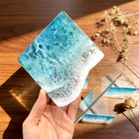 Support de Présentation Personnalisé en Acrylique Transparent pour Cartes Anime, Porte-Badge de Bureau, Peinture en Résine Époxy Transparente Motif Vague Marine