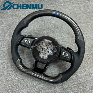 Volante Deportivo de Cuero y Fibra de Carbono para VW <span class=keywords><strong>Golf</strong></span> 5 6 <span class=keywords><strong>7</strong></span> R MK5 MK6 MK7 MK7.5 Gti Polo GTI Passat B7/B8 con Franja Azul - Product Image 2