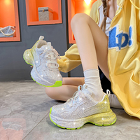 Baskets Chunky Décontractées Rétro à Lacets Scintillantes et Respirantes pour Femmes – Confortables, Jaunes et Bleues