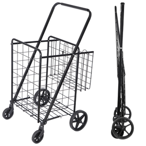 Carrito de Compras Plegable de Metal con Ruedas Giratorias y Cesta Doble - Product Image 4