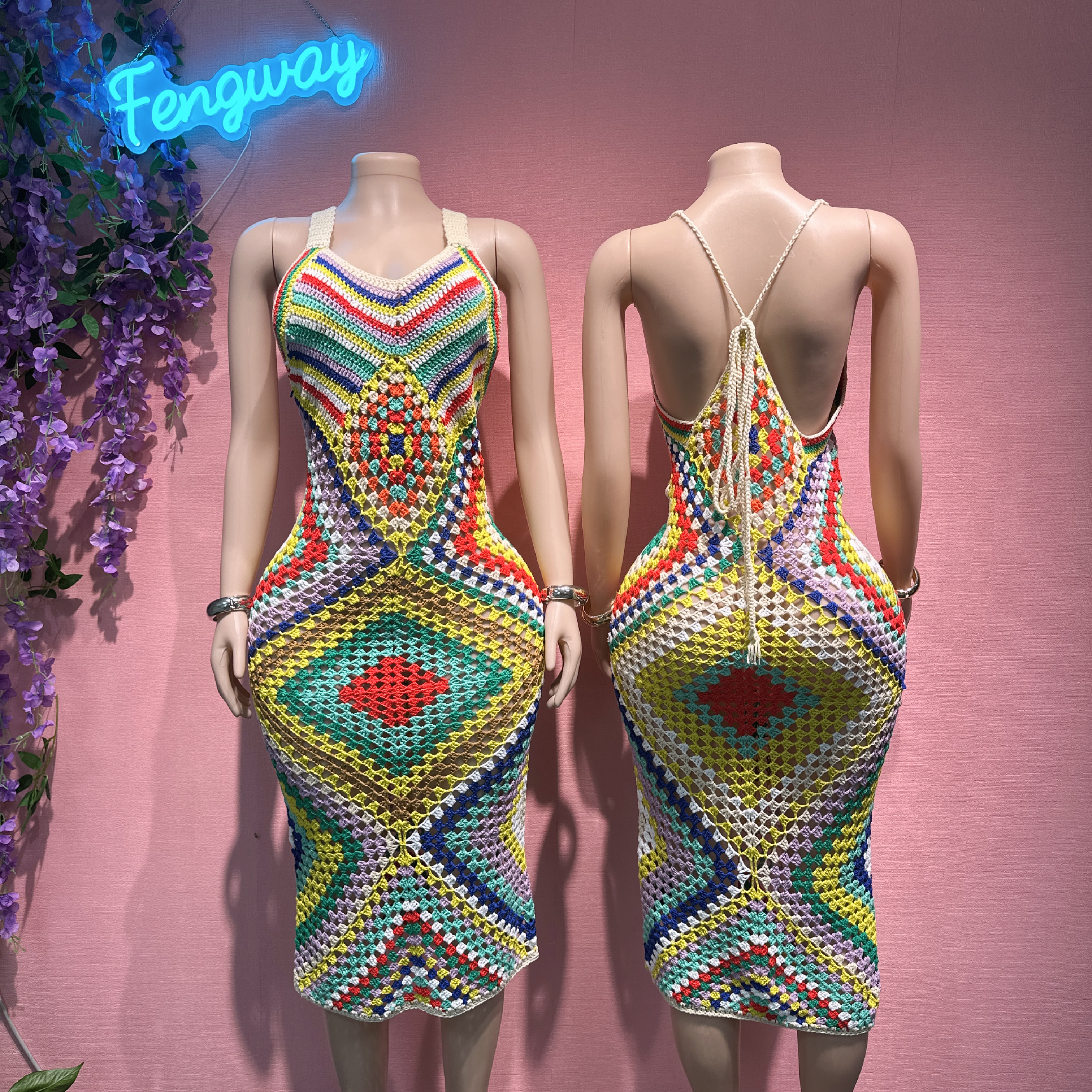 slim fit dress slacks Shop Rowan Halter Maxi Crochet Multi Dress main image 0